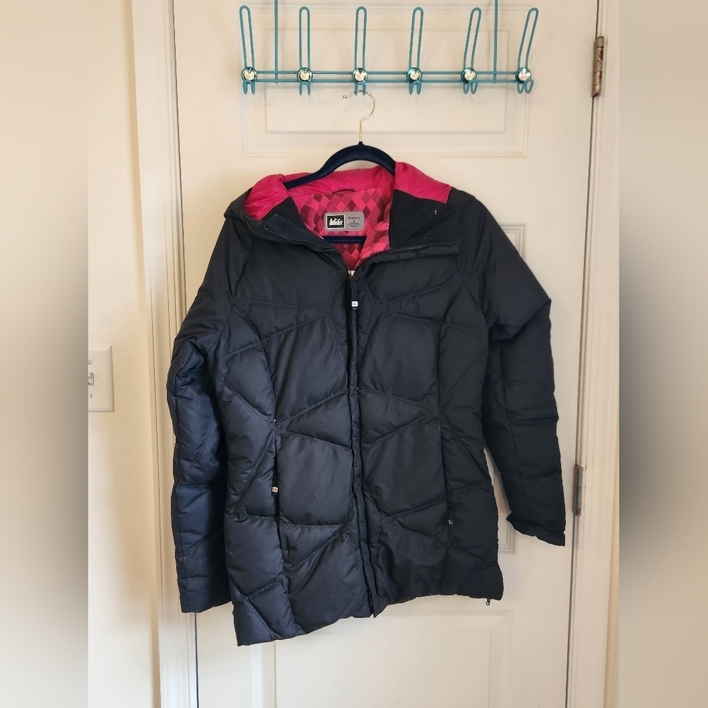 REI Womens Black Puffer Coat Pink‎ Interior Size S #G783
